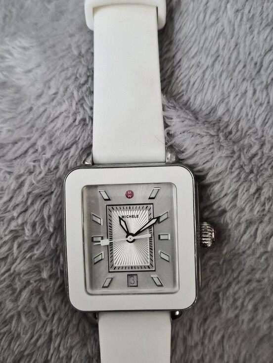 Michelle Deco Sport.White Square Watch with Silicone Strap. New W/0 Box